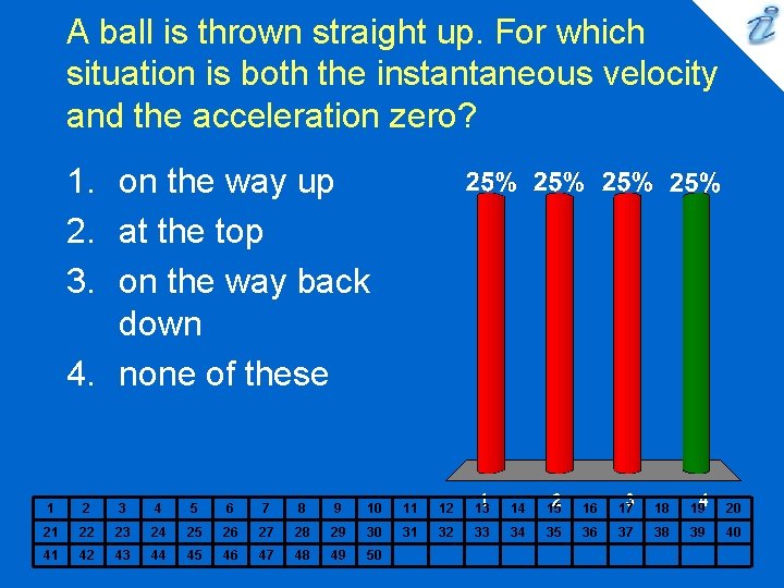 A ball is thrown straight up. For which situation is both the instantaneous velocity A ball is thrown straight up. For which situation is both the instantaneous velocity