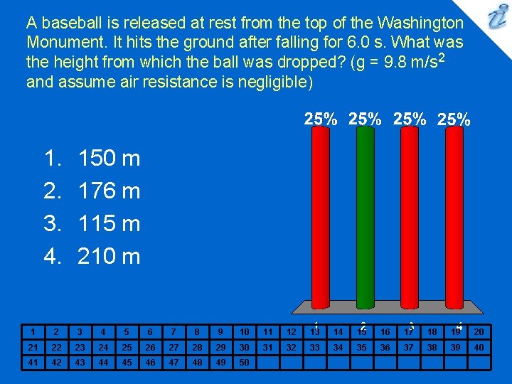 A baseball is released at rest from the top of the Washington Monument. It A baseball is released at rest from the top of the Washington Monument. It