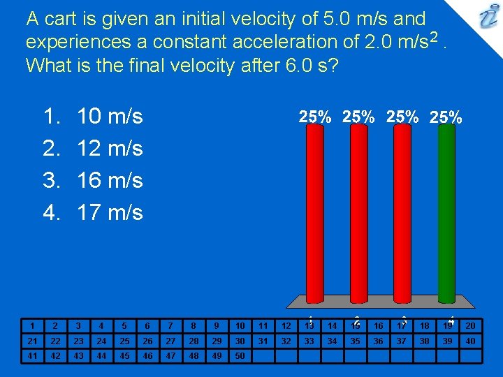 A cart is given an initial velocity of 5. 0 m/s and experiences a A cart is given an initial velocity of 5. 0 m/s and experiences a