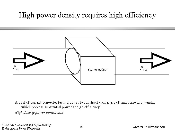 High power density requires high efficiency A goal of current converter technology is to