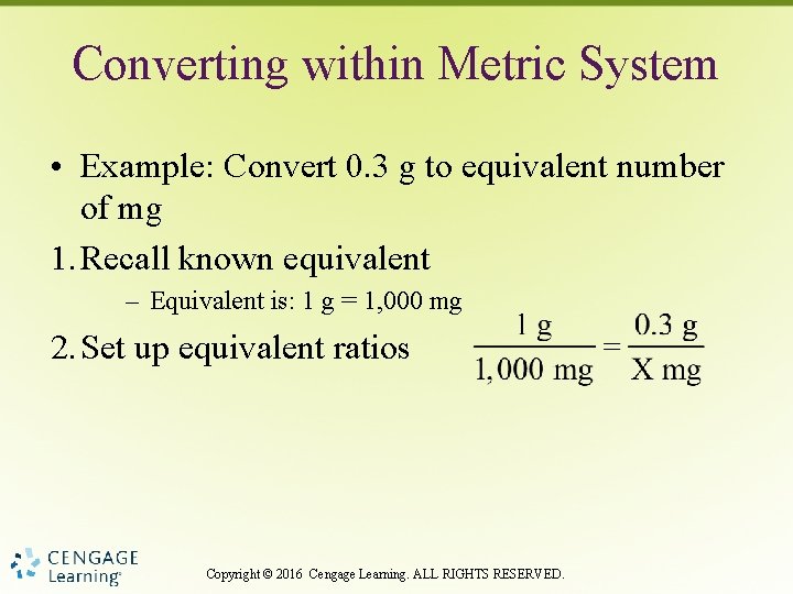Converting within Metric System • Example: Convert 0. 3 g to equivalent number of