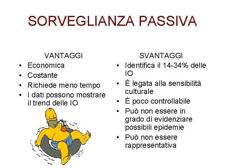 SORVEGLIANZA PASSIVA • • VANTAGGI Economica Costante Richiede meno tempo I dati possono mostrare