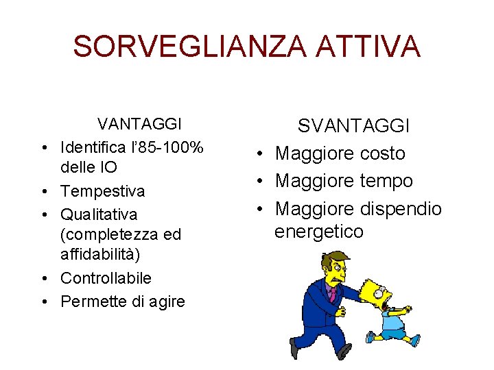 SORVEGLIANZA ATTIVA • • • VANTAGGI Identifica l’ 85 -100% delle IO Tempestiva Qualitativa