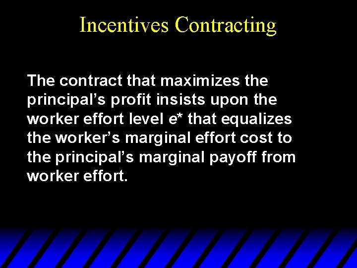 Incentives Contracting The contract that maximizes the principal’s profit insists upon the worker effort