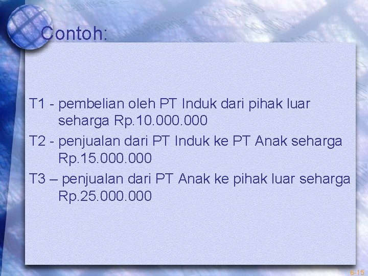 Contoh: T 1 - pembelian oleh PT Induk dari pihak luar seharga Rp. 10.