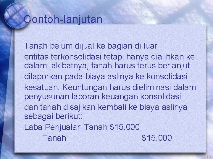 Contoh-lanjutan Tanah belum dijual ke bagian di luar entitas terkonsolidasi tetapi hanya dialihkan ke