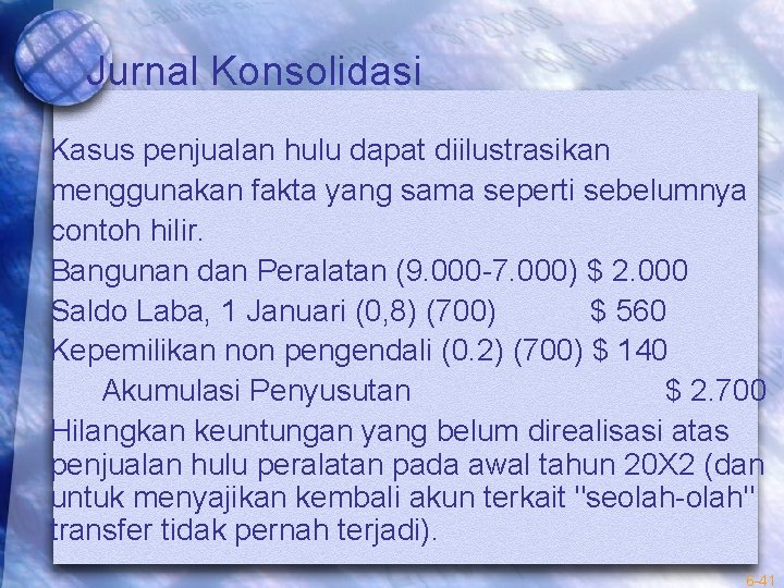 Jurnal Konsolidasi Kasus penjualan hulu dapat diilustrasikan menggunakan fakta yang sama seperti sebelumnya contoh