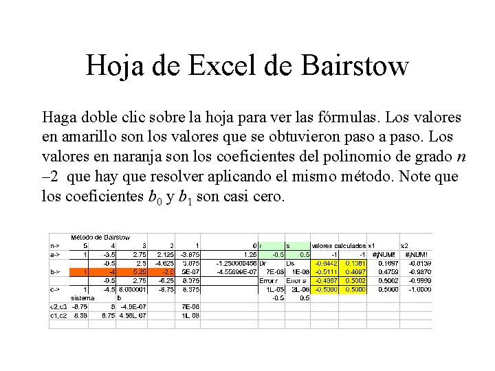 Hoja de Excel de Bairstow Haga doble clic sobre la hoja para ver las