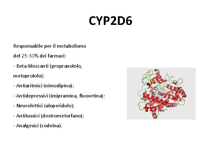 CYP 2 D 6 Responsabile per il metabolismo del 25 -30% dei farmaci: -