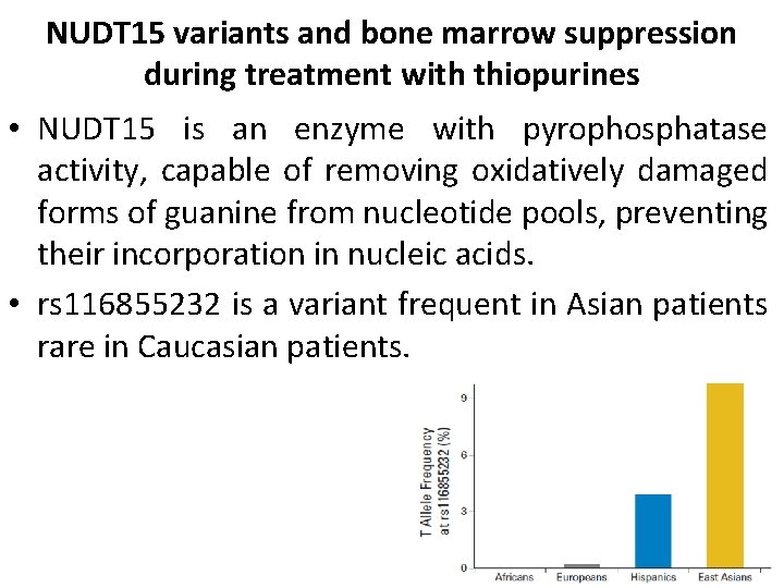 NUDT 15 variants and bone marrow suppression during treatment with thiopurines • NUDT 15