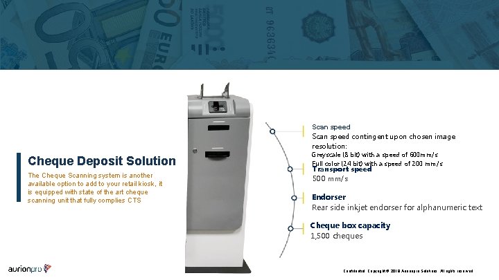 Scan speed contingent upon chosen image resolution: Cheque Deposit Solution The Cheque Scanning system