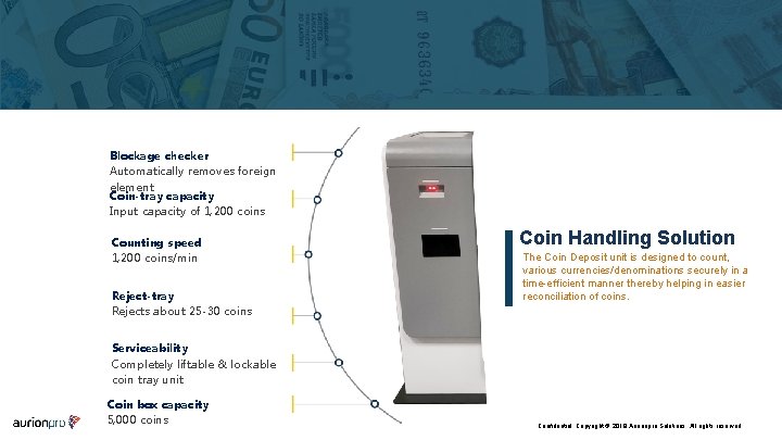 Blockage checker Automatically removes foreign element Coin-tray capacity Input capacity of 1, 200 coins