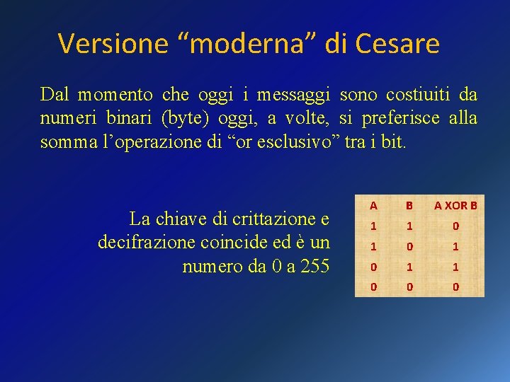 Versione “moderna” di Cesare Dal momento che oggi i messaggi sono costiuiti da numeri