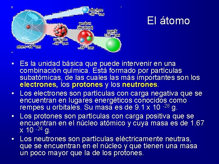 El átomo • Es la unidad básica que puede intervenir en una combinación química.