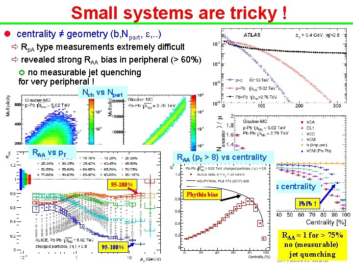 Small systems are tricky ! l centrality ≠ geometry (b, Npart, e, . .