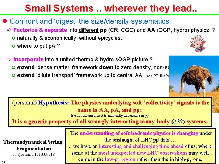 Small Systems. . wherever they lead. . l Confront and ‘digest’ the size/density systematics