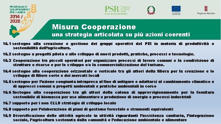 Misura Cooperazione una strategia articolata su più azioni coerenti 16. 1 sostegno alla creazione Misura Cooperazione una strategia articolata su più azioni coerenti 16. 1 sostegno alla creazione