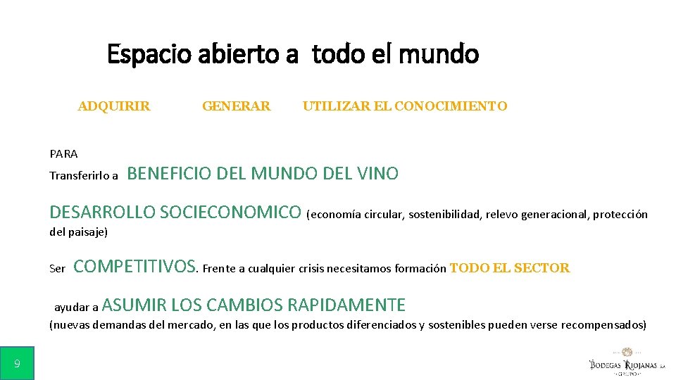 Espacio abierto a todo el mundo ADQUIRIR PARA Transferirlo a GENERAR UTILIZAR EL CONOCIMIENTO