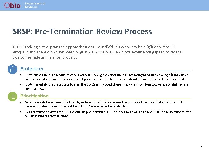 SRSP: Pre-Termination Review Process ODM is taking a two-pronged approach to ensure individuals who