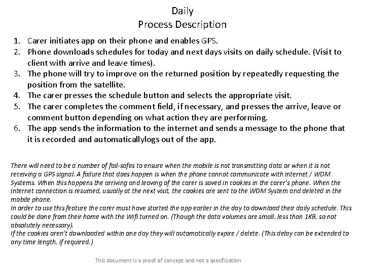 Daily Process Description 1. Carer initiates app on their phone and enables GPS. 2.