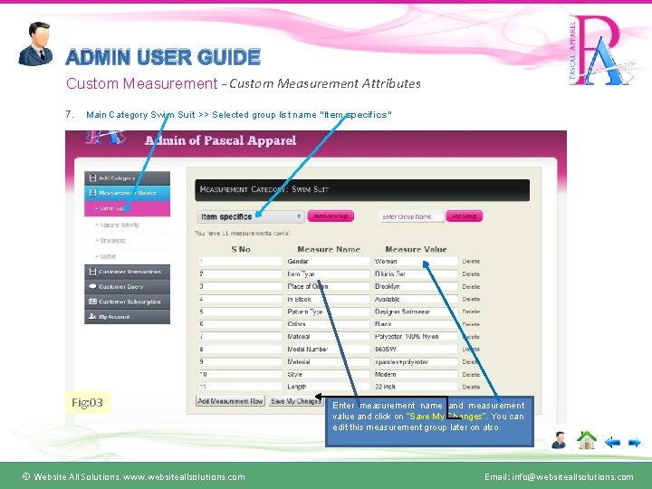 ADMIN USER GUIDE Custom Measurement - Custom Measurement Attributes 7. Main Category Swim Suit