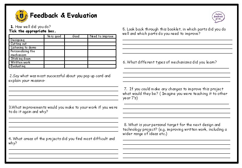 Feedback & Evaluation 1. How well did you do? Tick the appropriate box. Designing Feedback & Evaluation 1. How well did you do? Tick the appropriate box. Designing