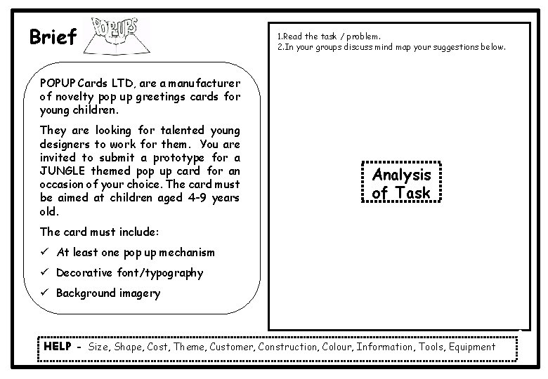 Brief 1. Read the task / problem. 2. In your groups discuss mind map Brief 1. Read the task / problem. 2. In your groups discuss mind map