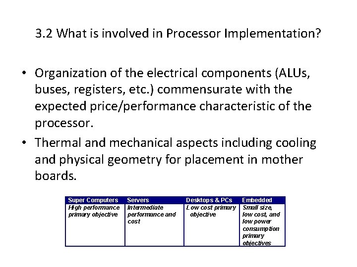 3. 2 What is involved in Processor Implementation? • Organization of the electrical components