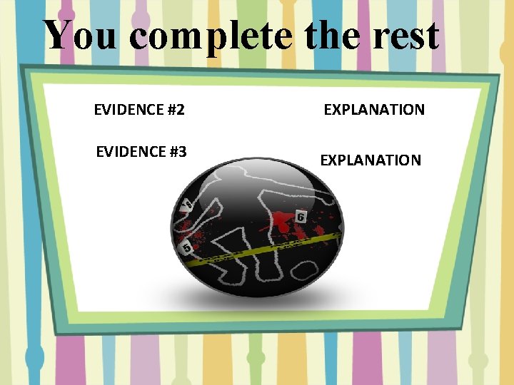 You complete the rest EVIDENCE #2 EVIDENCE #3 EXPLANATION 