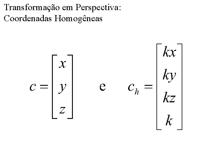 Transformação em Perspectiva: Coordenadas Homogêneas 