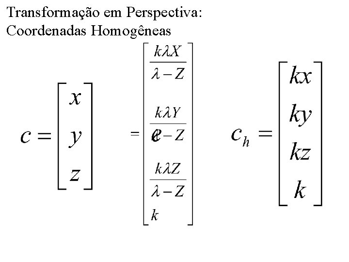 Transformação em Perspectiva: Coordenadas Homogêneas e 