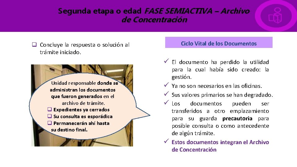 Segunda etapa o edad FASE SEMIACTIVA – Archivo de Concentración Ciclo Vital de los