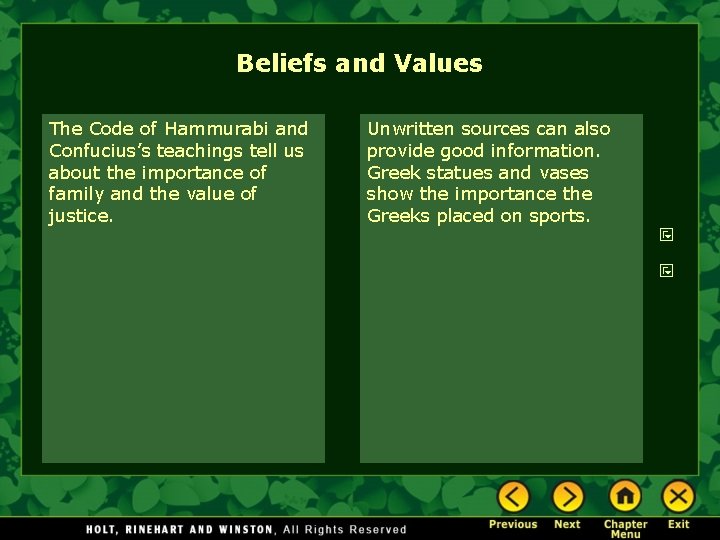 Beliefs and Values The Code of Hammurabi and Confucius’s teachings tell us about the