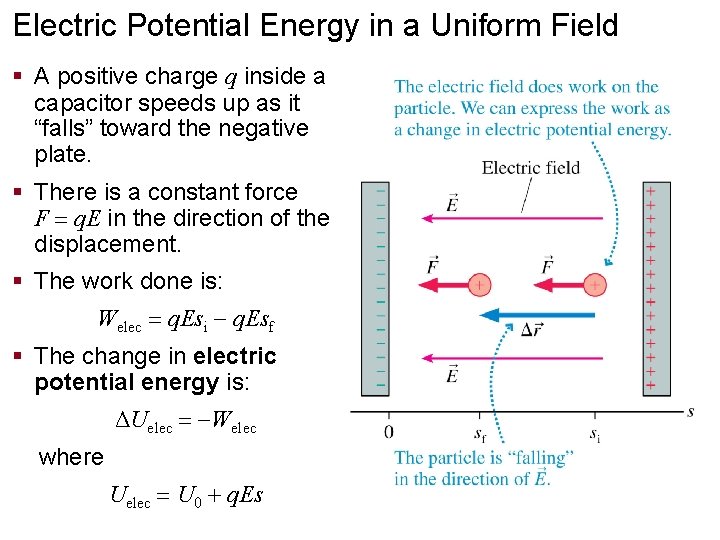 Electric Potential Energy in a Uniform Field § A positive charge q inside a