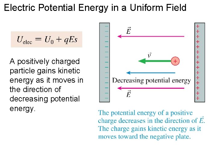 Electric Potential Energy in a Uniform Field A positively charged particle gains kinetic energy