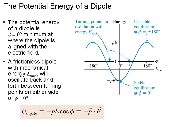 The Potential Energy of a Dipole § The potential energy of a dipole is