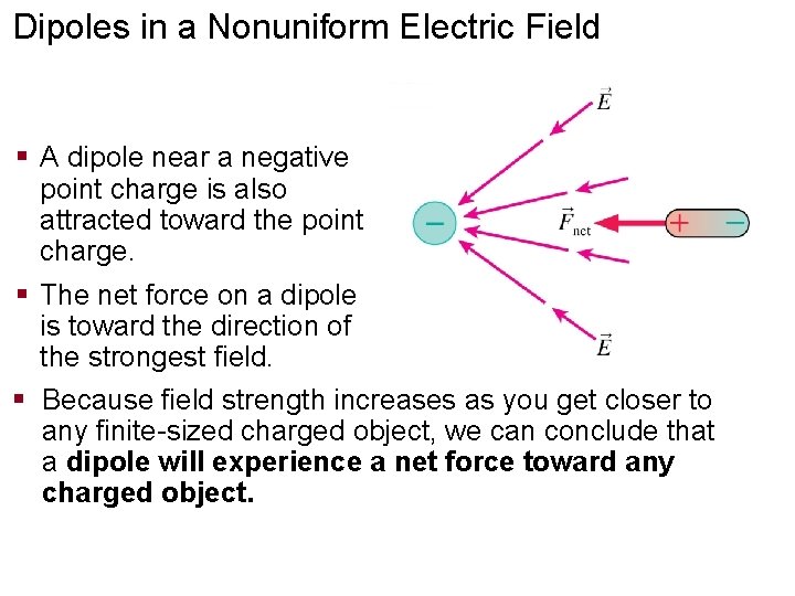 Dipoles in a Nonuniform Electric Field § A dipole near a negative point charge