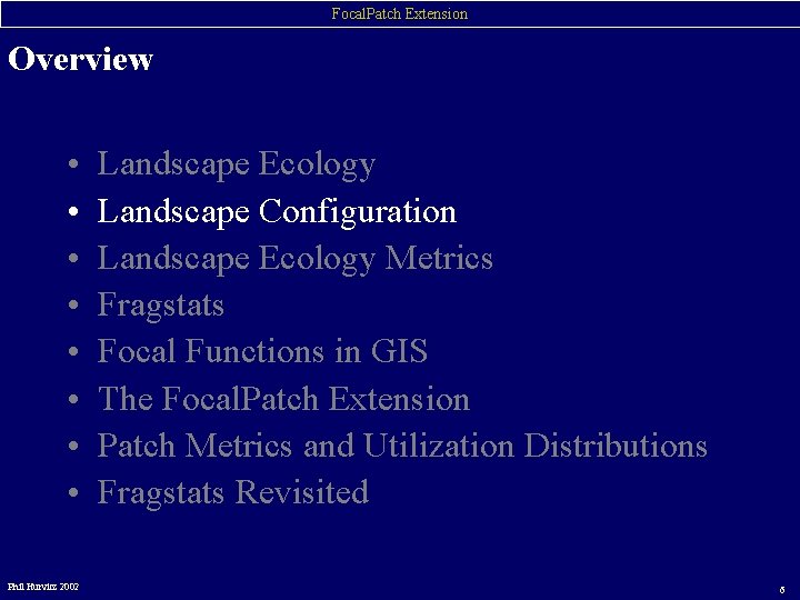 Focal. Patch Extension Overview • • Phil Hurvitz 2002 Landscape Ecology Landscape Configuration Landscape