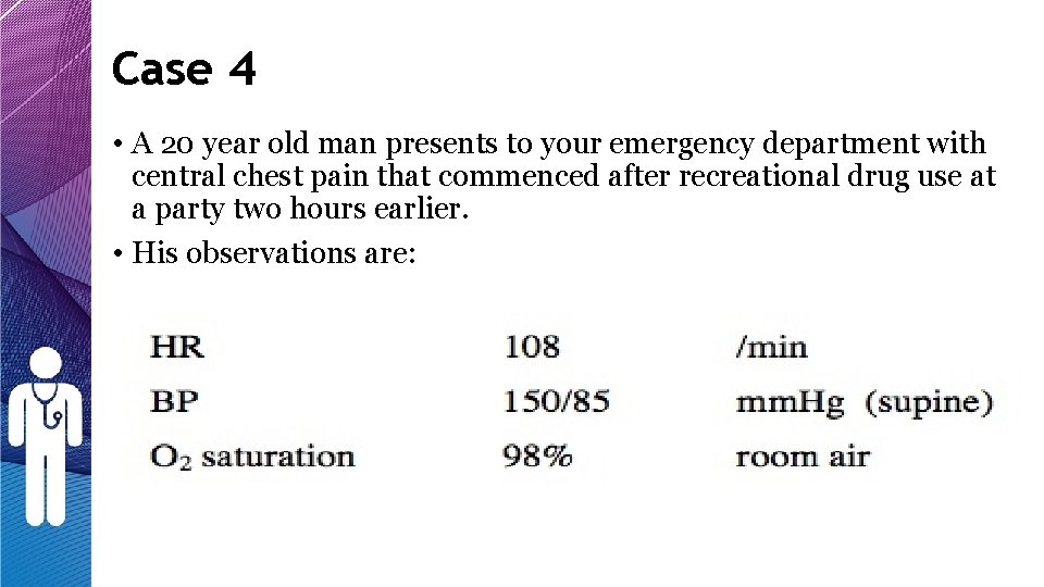 Case 4 • A 20 year old man presents to your emergency department with Case 4 • A 20 year old man presents to your emergency department with