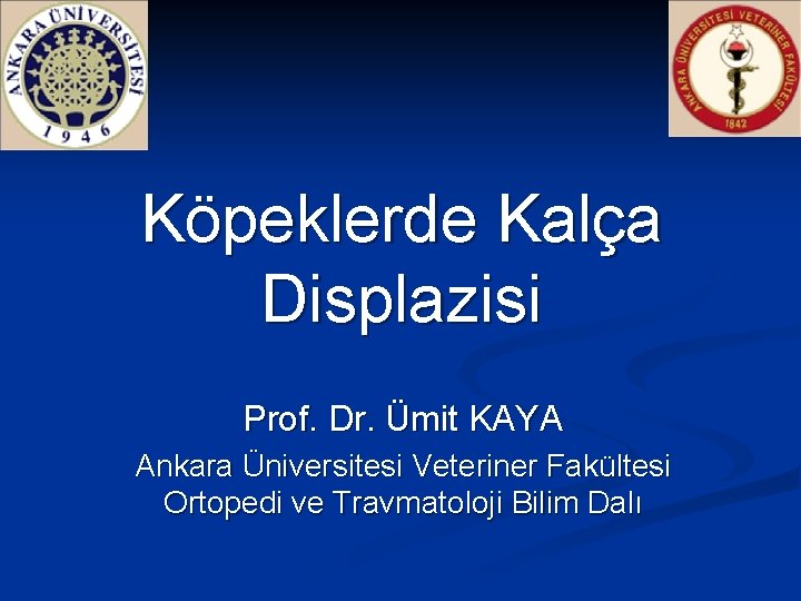 Köpeklerde Kalça Displazisi Prof. Dr. Ümit KAYA Ankara Üniversitesi Veteriner Fakültesi Ortopedi ve Travmatoloji