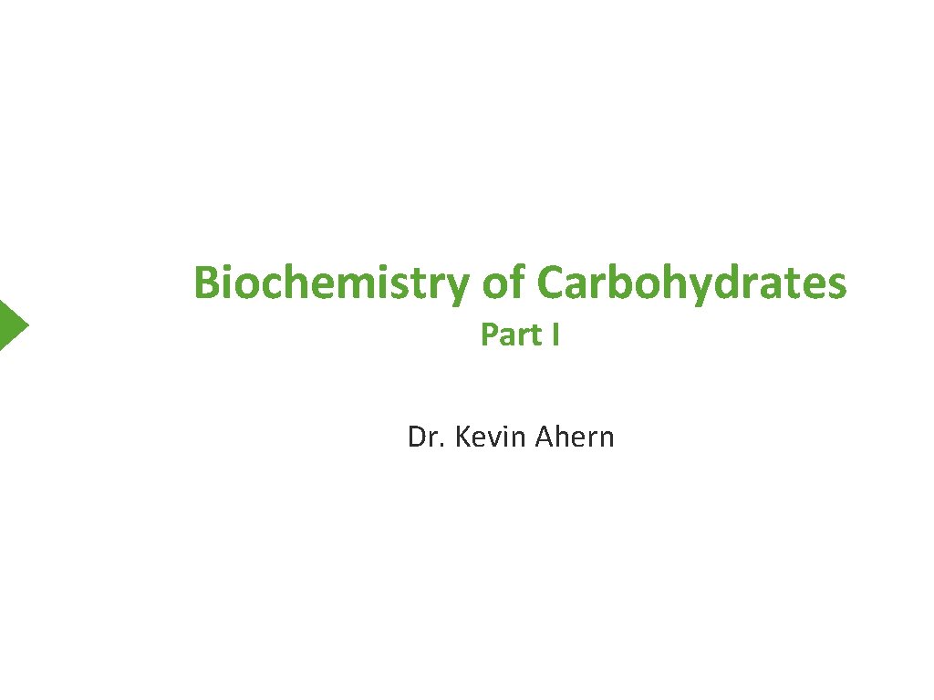 Biochemistry of Carbohydrates Part I Dr. Kevin Ahern 