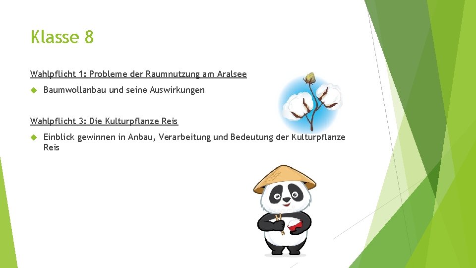 Klasse 8 Wahlpflicht 1: Probleme der Raumnutzung am Aralsee Baumwollanbau und seine Auswirkungen Wahlpflicht Klasse 8 Wahlpflicht 1: Probleme der Raumnutzung am Aralsee Baumwollanbau und seine Auswirkungen Wahlpflicht