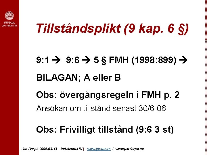 Tillståndsplikt (9 kap. 6 §) 9: 1 9: 6 5 § FMH (1998: 899)