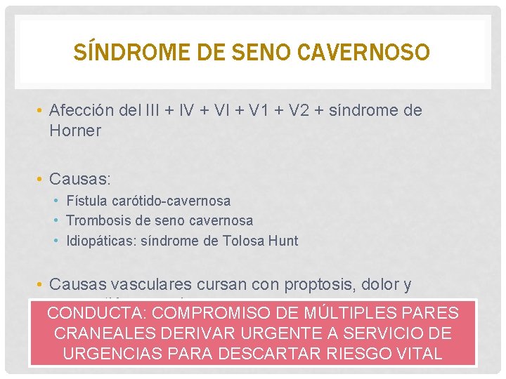 SÍNDROME DE SENO CAVERNOSO • Afección del III + IV + VI + V