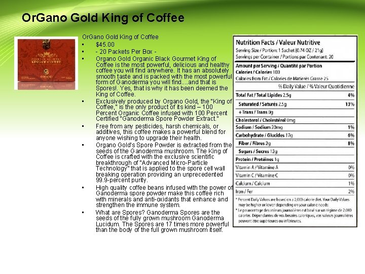 Or. Gano Gold King of Coffee • $45. 00 • - 20 Packets Per