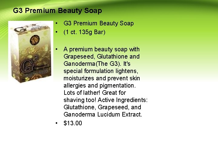 G 3 Premium Beauty Soap • (1 ct. 135 g Bar) • A premium