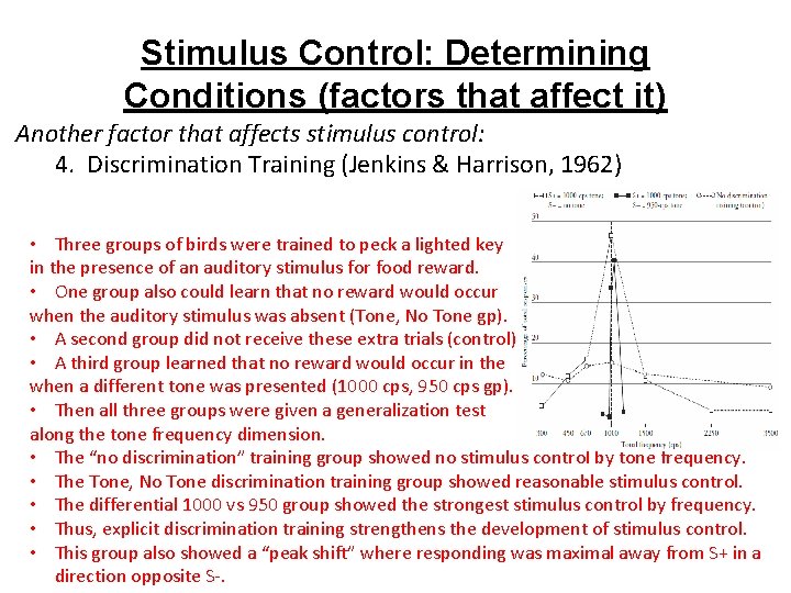 Stimulus Control: Determining Conditions (factors that affect it) Another factor that affects stimulus control:
