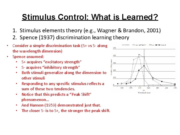 Stimulus Control: What is Learned? 1. Stimulus elements theory (e. g. , Wagner &