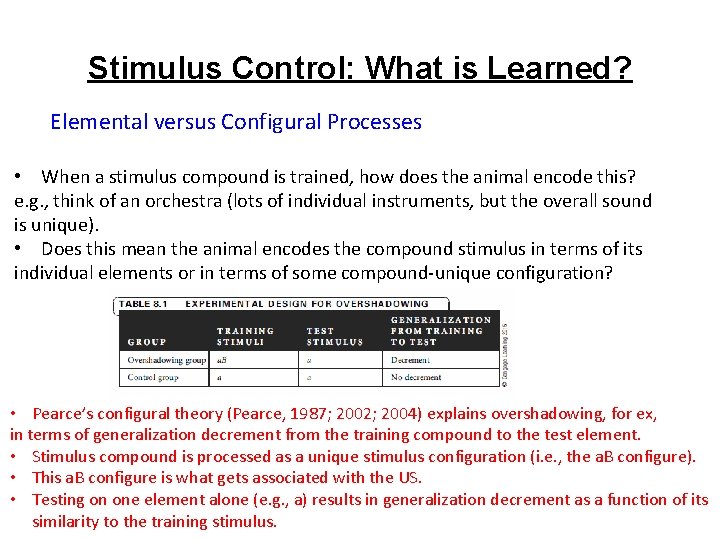 Stimulus Control: What is Learned? Elemental versus Configural Processes • When a stimulus compound
