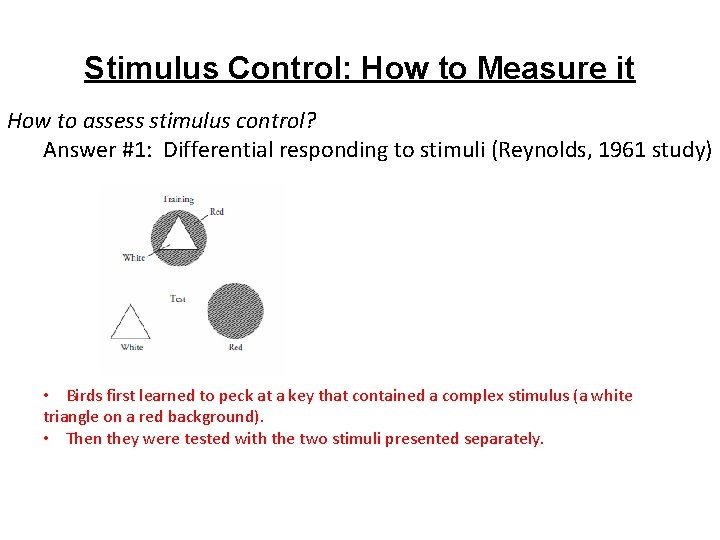Stimulus Control: How to Measure it How to assess stimulus control? Answer #1: Differential